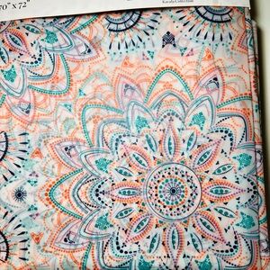 Mandala Peva Shower Curtain Teal, Coral & Navy Metal Grommets Kavala Collection